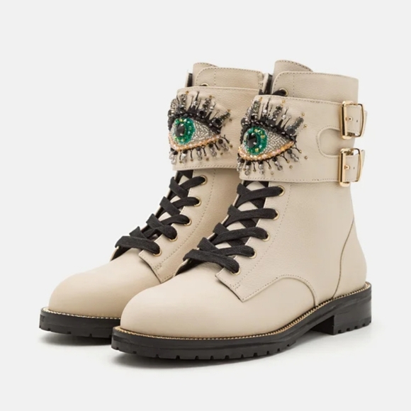 NEW Kurt Geiger London sutton eye boot Cream Ivory Beaded Gem Details - Picture 1 of 4